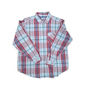 Vintage 80s White Red Plaid Button Up Shirt Dolman Sleeves Preppy Women 16